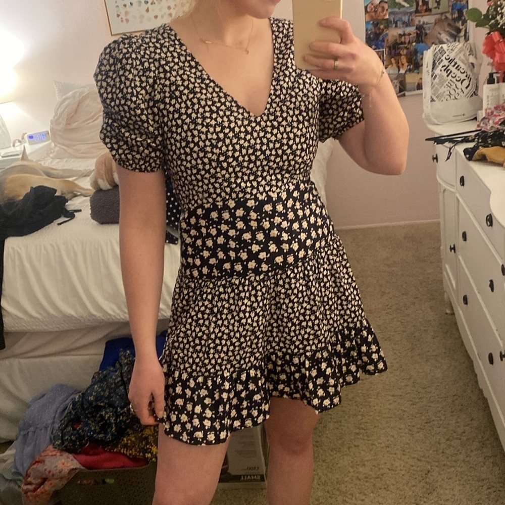 French Connection puff sleeve whimsy floral mini dress in blue size 6 - Picture 9 of 13